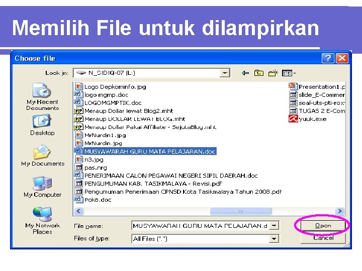 Memilih File untuk dilampirkan 