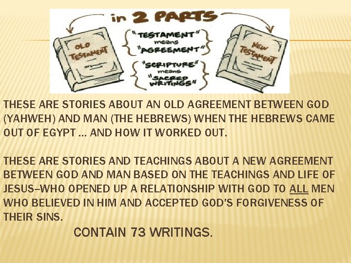 THESE ARE STORIES ABOUT AN OLD AGREEMENT BETWEEN GOD (YAHWEH) AND MAN (THE HEBREWS)