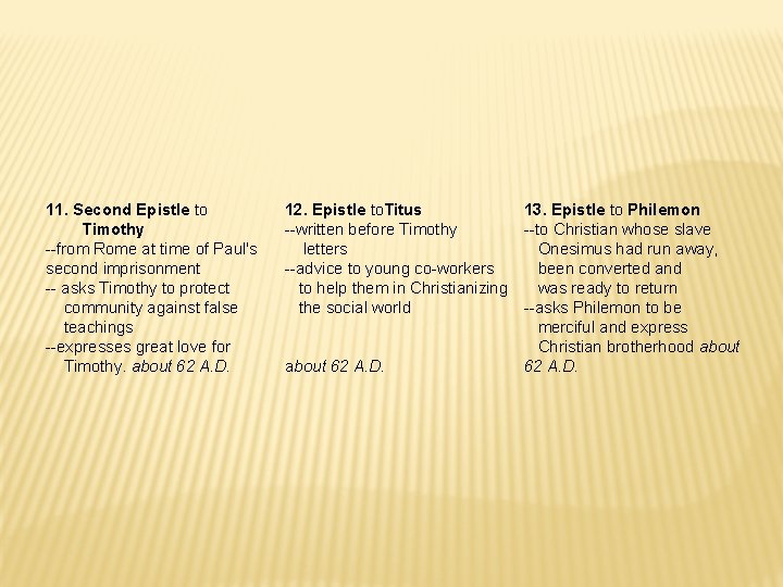 11. Second Epistle to Timothy --from Rome at time of Paul's second imprisonment --
