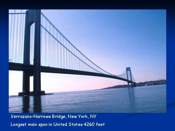 Verrazano-Narrows Bridge, New York, NY Longest main span in United States 4260 feet 