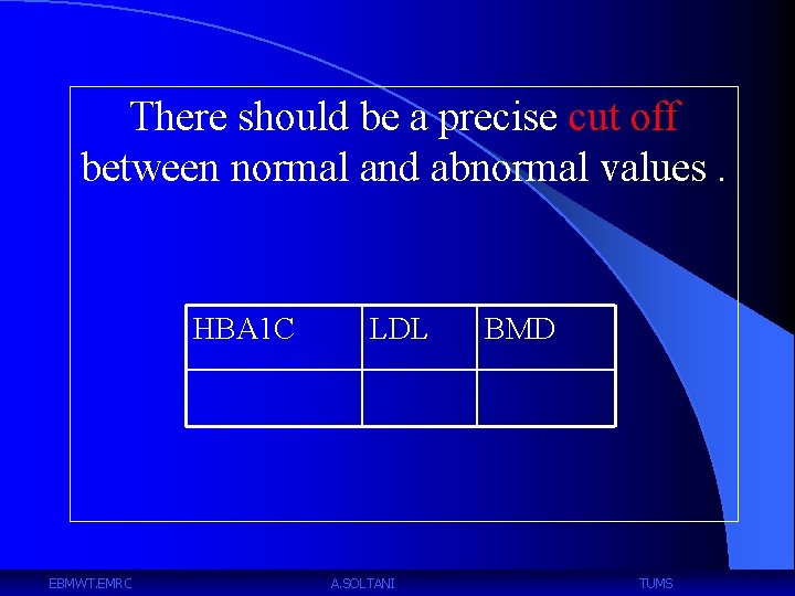 There should be a precise cut off between normal and abnormal values. HBA 1