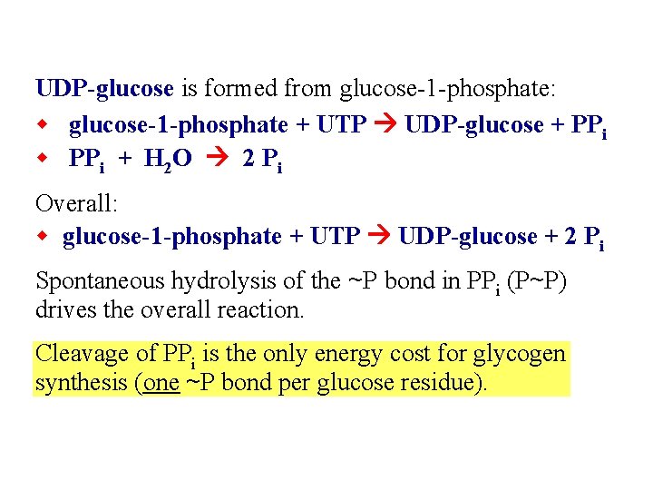 UDP-glucose is formed from glucose-1 -phosphate: w glucose-1 -phosphate + UTP UDP-glucose + PPi
