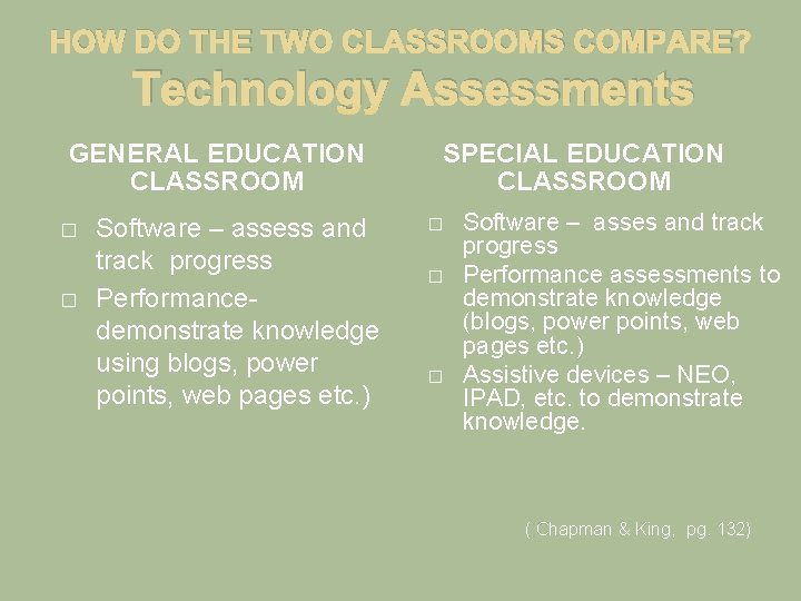HOW DO THE TWO CLASSROOMS COMPARE? Technology Assessments GENERAL EDUCATION CLASSROOM � � Software
