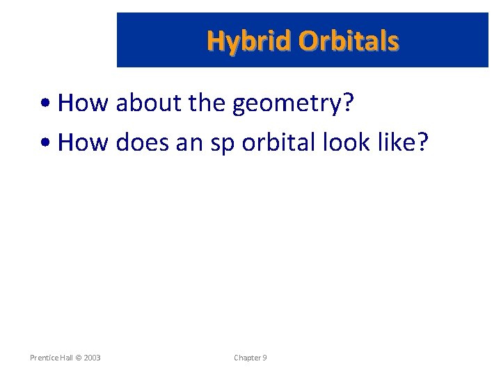 Hybrid Orbitals • How about the geometry? • How does an sp orbital look