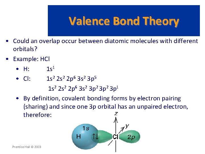 Valence Bond Theory • Could an overlap occur between diatomic molecules with different orbitals?