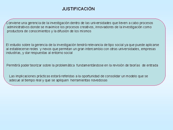 JUSTIFICACIÓN Conviene una gerencia de la investigación dentro de las universidades que lleven a