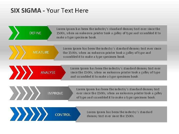 SIX SIGMA - Your Text Here Lorem Ipsum has been the industry's standard dummy