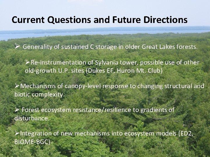 Current Questions and Future Directions Ø Generality of sustained C storage in older Great