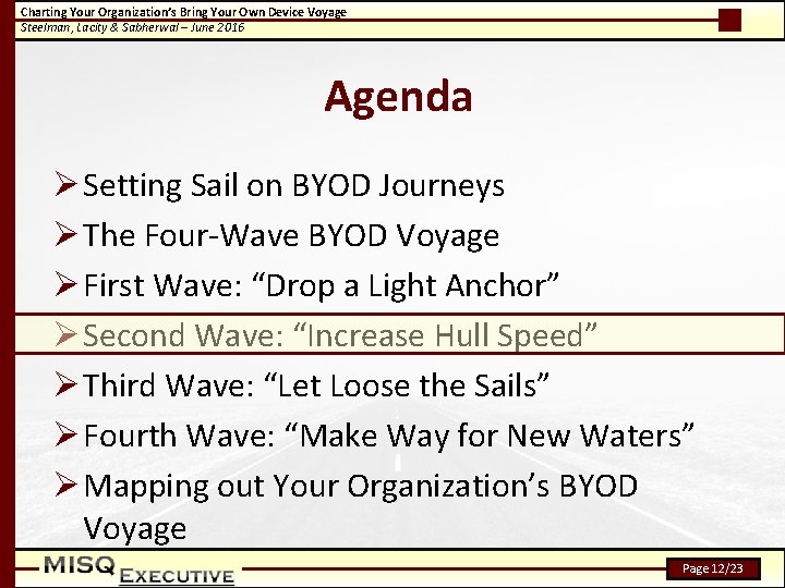 Charting Your Organization’s Bring Your Own Device Voyage Steelman, Lacity & Sabherwal – June