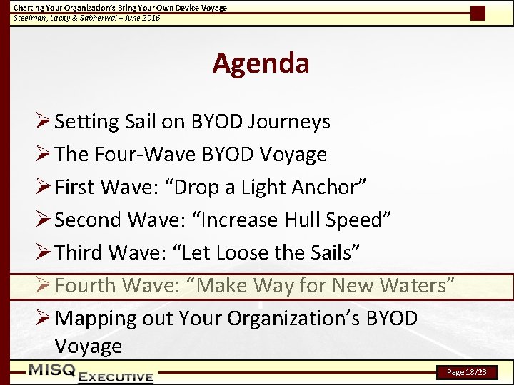 Charting Your Organization’s Bring Your Own Device Voyage Steelman, Lacity & Sabherwal – June