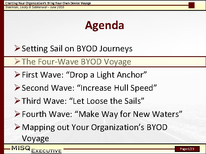 Charting Your Organization’s Bring Your Own Device Voyage Steelman, Lacity & Sabherwal – June