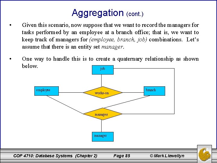 Aggregation (cont. ) • Given this scenario, now suppose that we want to record