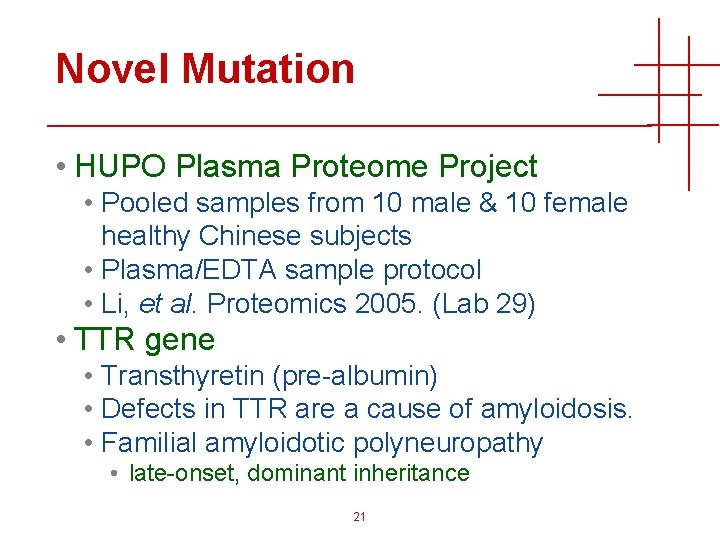 Novel Mutation • HUPO Plasma Proteome Project • Pooled samples from 10 male &