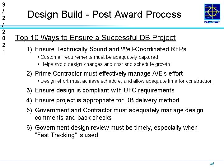 9 / 2 0 2 1 Design Build - Post Award Process Top 10