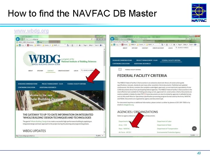 How to find the NAVFAC DB Master www. wbdg. org 49 