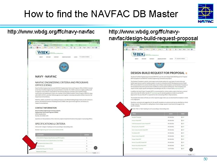 How to find the NAVFAC DB Master http: //www. wbdg. org/ffc/navy-navfac http: //www. wbdg.