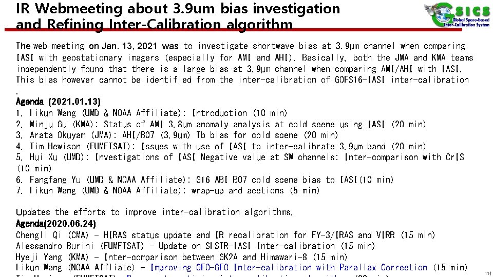 IR Webmeeting about 3. 9 um bias investigation and Refining Inter-Calibration algorithm The web
