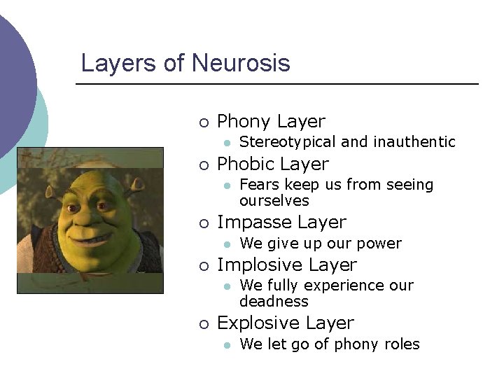 Layers of Neurosis ¡ Phony Layer l ¡ Phobic Layer l ¡ We give