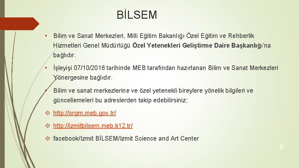 BİLSEM • Bilim ve Sanat Merkezleri, Milli Eğitim Bakanlığı Özel Eğitim ve Rehberlik Hizmetleri