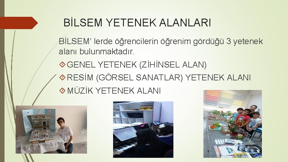 BİLSEM YETENEK ALANLARI BİLSEM’ lerde öğrencilerin öğrenim gördüğü 3 yetenek alanı bulunmaktadır. GENEL YETENEK