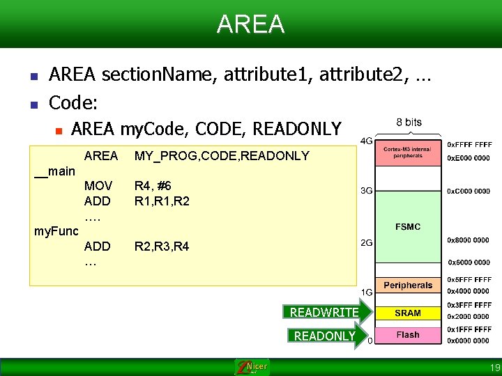 AREA n n AREA section. Name, attribute 1, attribute 2, … Code: n AREA
