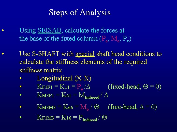 Steps of Analysis • Using SEISAB, calculate the forces at the base of the