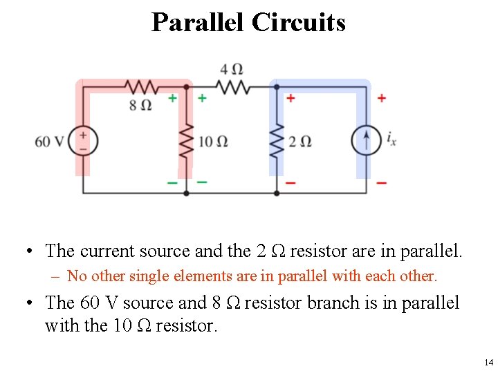 Parallel Circuits • The current source and the 2 Ω resistor are in parallel.