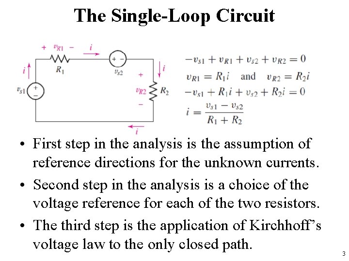 The Single-Loop Circuit • First step in the analysis is the assumption of reference