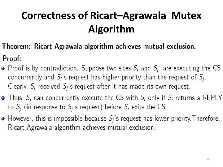 Correctness of Ricart–Agrawala Mutex Algorithm 65 