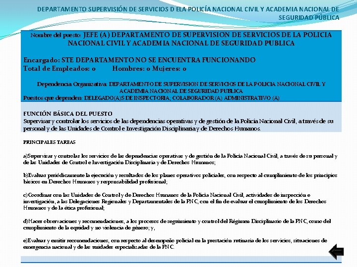 DEPARTAMENTO SUPERVISIÓN DE SERVICIOS D ELA POLICÍA NACIONAL CIVIL Y ACADEMIA NACIONAL DE SEGURIDAD