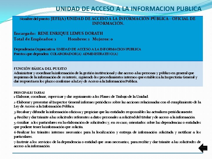 UNIDAD DE ACCESO A LA INFORMACION PUBLICA Nombre del puesto: JEFE(A) UNIDAD DE ACCESO