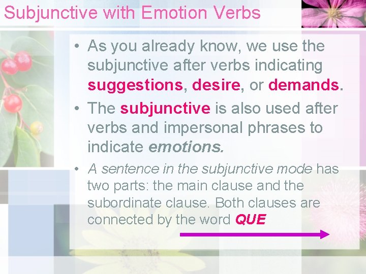 Subjunctive with Emotion Verbs • As you already know, we use the subjunctive after