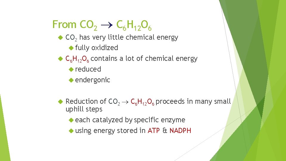 From CO 2 C 6 H 12 O 6 CO 2 has very little