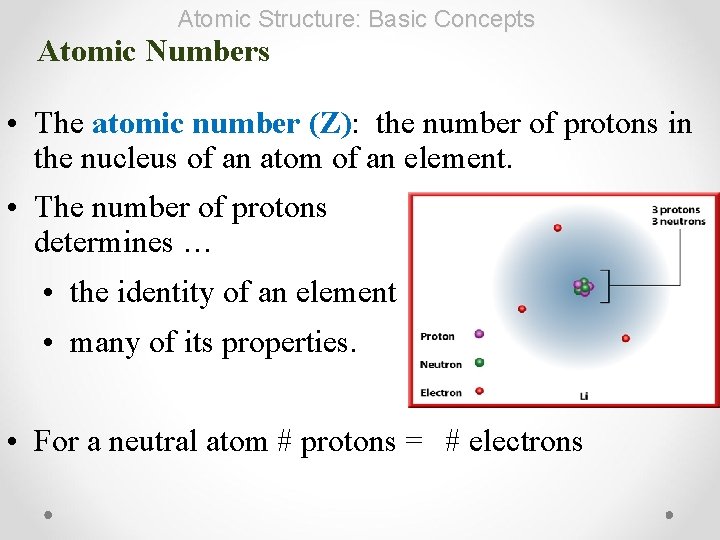 Atomic Structure: Basic Concepts Atomic Numbers • The atomic number (Z): the number of Atomic Structure: Basic Concepts Atomic Numbers • The atomic number (Z): the number of