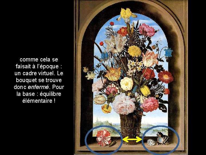 comme cela se faisait à l’époque : un cadre virtuel. Le bouquet se trouve