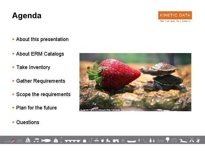 Agenda § About this presentation § About ERM Catalogs § Take Inventory § Gather