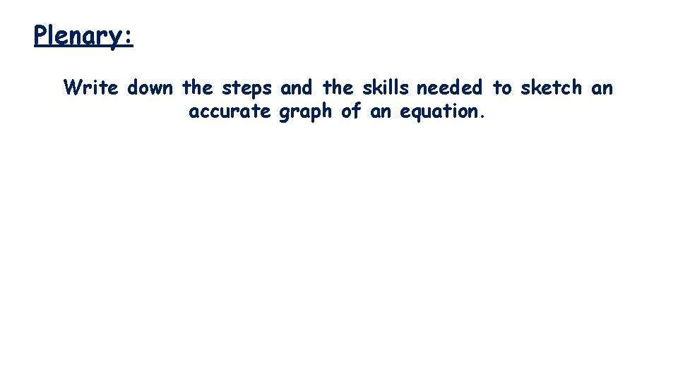 Plenary: Write down the steps and the skills needed to sketch an accurate graph