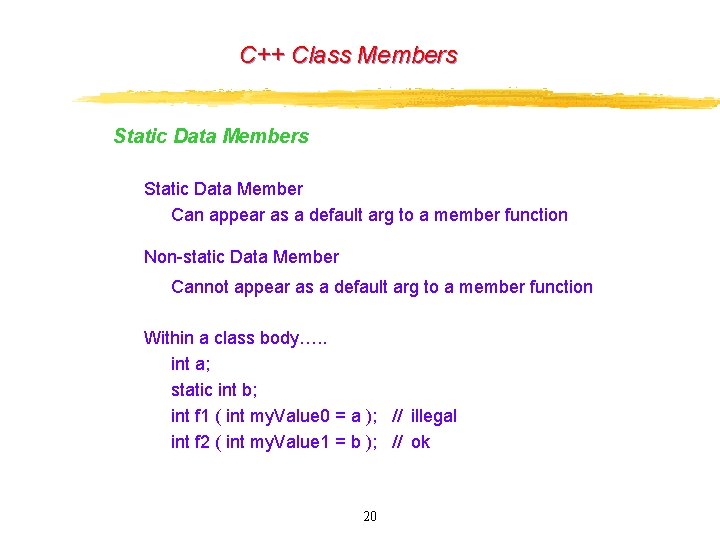 C++ Class Members Static Data Member Can appear as a default arg to a C++ Class Members Static Data Member Can appear as a default arg to a