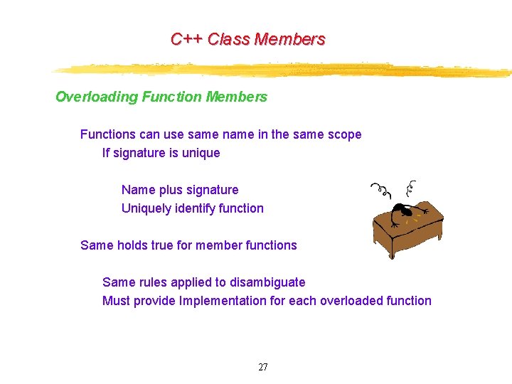 C++ Class Members Overloading Function Members Functions can use same name in the same C++ Class Members Overloading Function Members Functions can use same name in the same