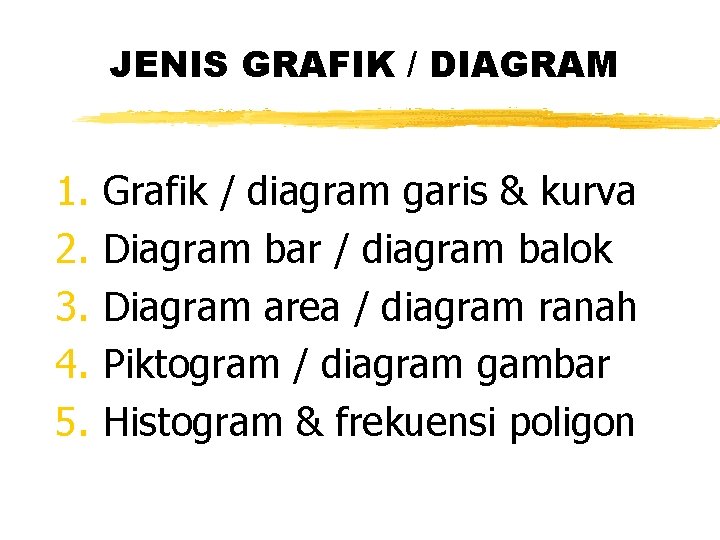 JENIS GRAFIK / DIAGRAM 1. 2. 3. 4. 5. Grafik / diagram garis &