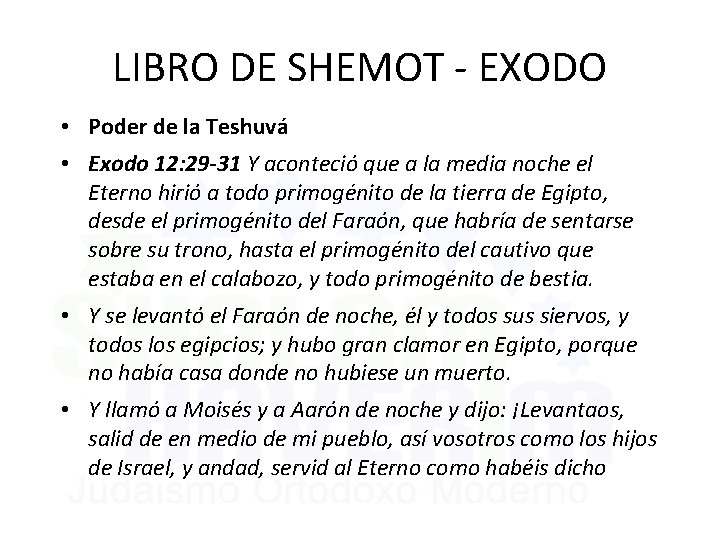 LIBRO DE SHEMOT - EXODO • Poder de la Teshuvá • Exodo 12: 29