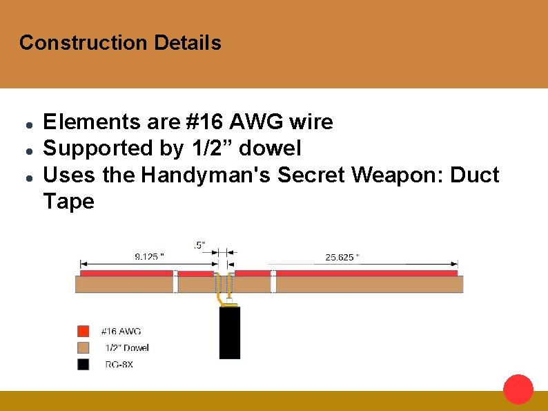 Construction Details Elements are #16 AWG wire Supported by 1/2” dowel Uses the Handyman's