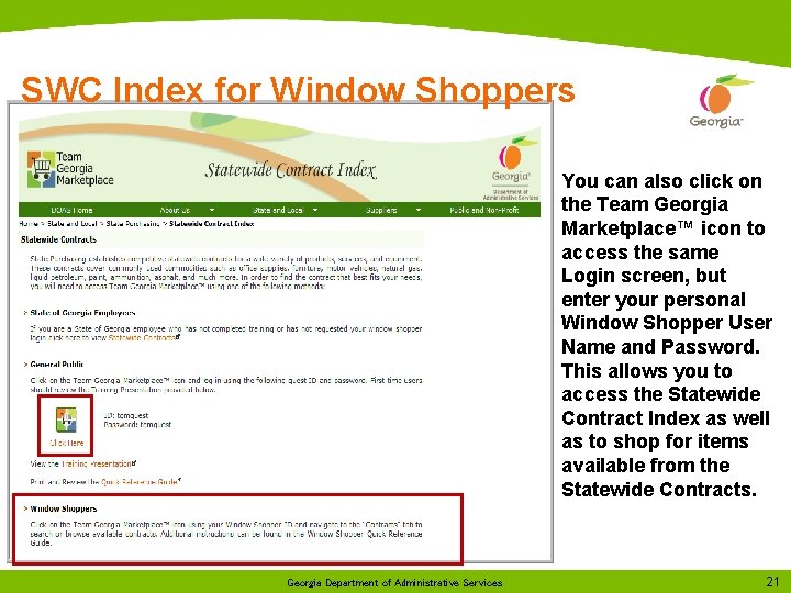 SWC Index for Window Shoppers You can also click on the Team Georgia Marketplace™