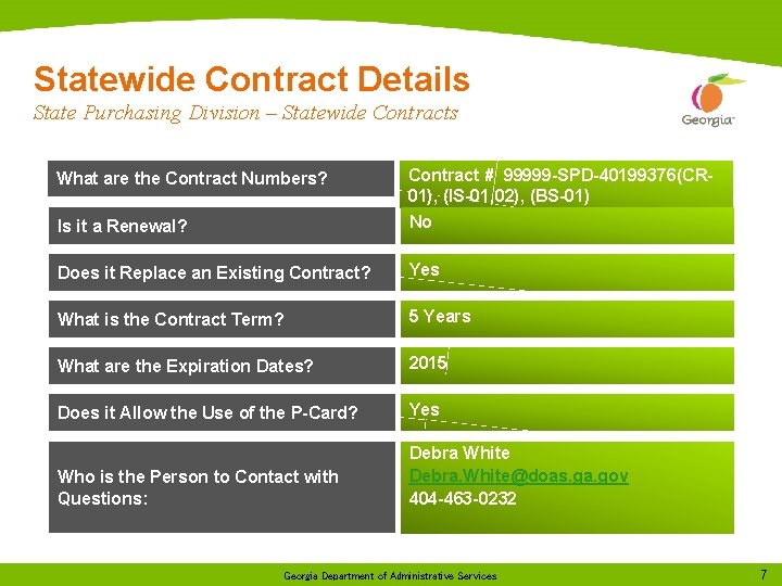 Statewide Contract Details State Purchasing Division – Statewide Contracts Is it a Renewal? Contract