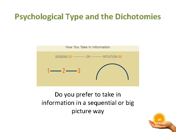 Psychological Type and the Dichotomies Do you prefer to take in information in a