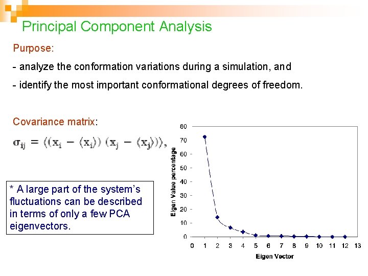 Principal Component Analysis Purpose: - analyze the conformation variations during a simulation, and -