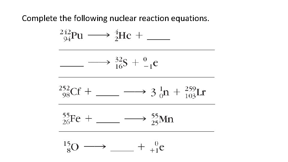 Complete the following nuclear reaction equations. 