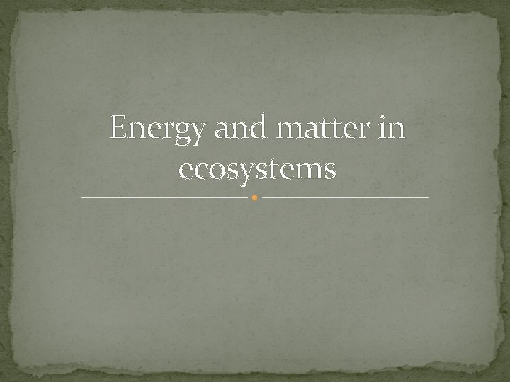 Energy and matter in ecosystems 