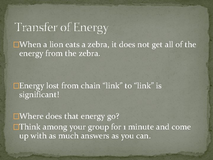 Transfer of Energy �When a lion eats a zebra, it does not get all