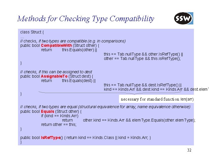 Methods for Checking Type Compatibility class Struct {. . . // checks, if two
